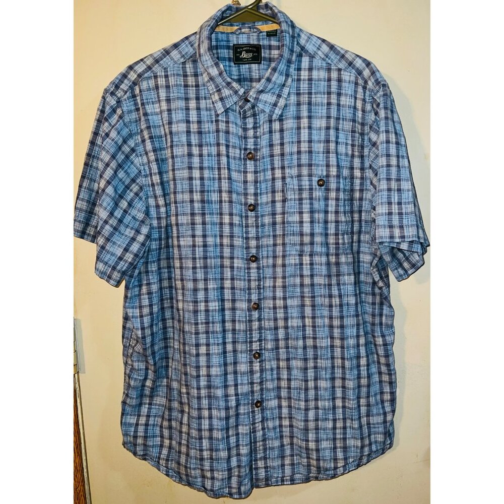 G.H. Bass & Co. Men's Blue Plaid Short Sleeve Button-Up Shirt Size XL